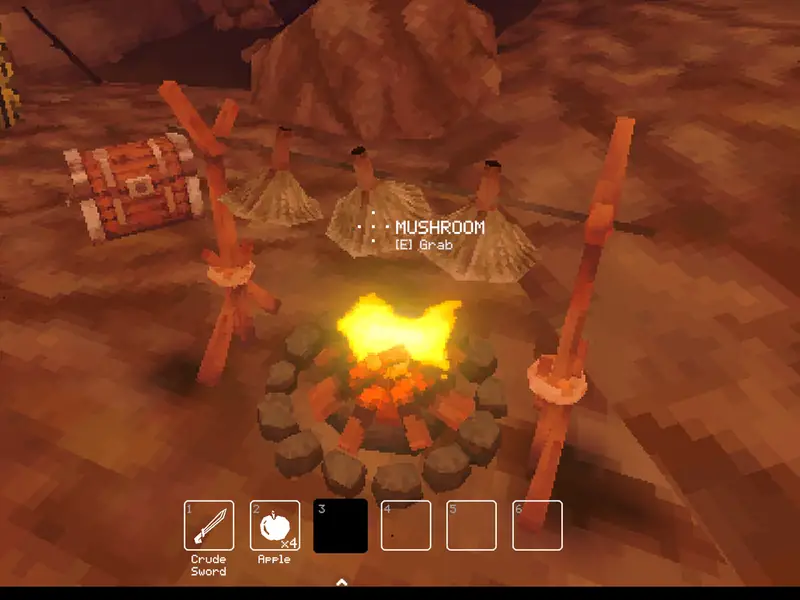 Mushrooms roasting over a campfire